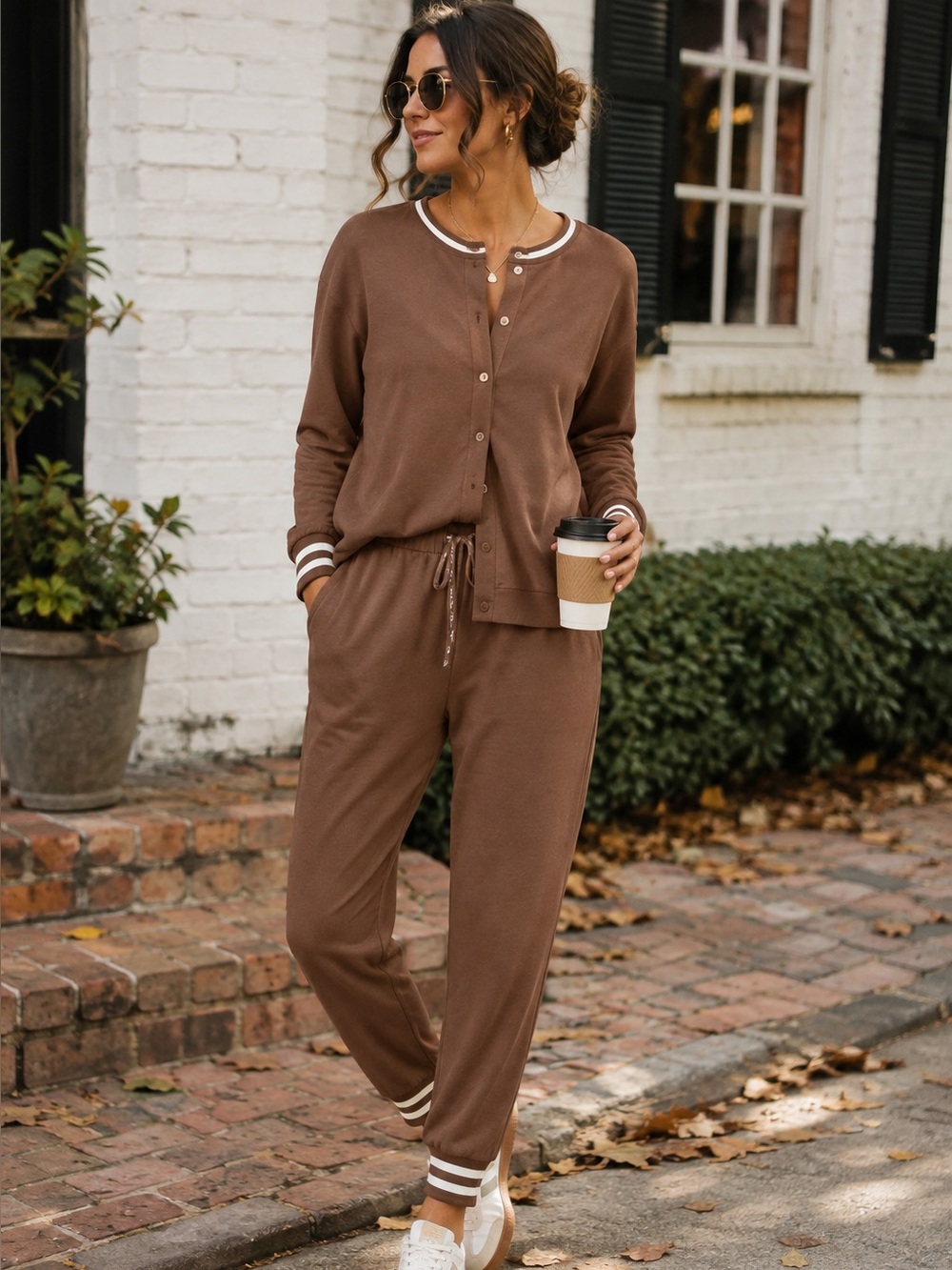 MUK LUKS Brown & Cream Striped 2-Piece Lounge Set – Size L